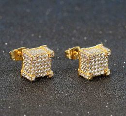 Stud Stud Earrings Women Men Iced Out Rappers Piercings Ear Gold Color Plated Wholesale 240306