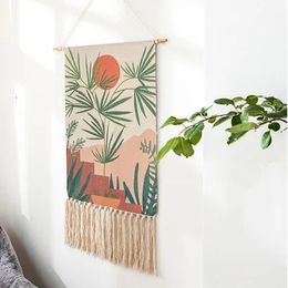 Hand-knitted tassel tapestry Nordic Art hanging cloth Wall Hanging Handmade bohemian style Retro Home Decor cotton 240304