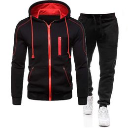 Mens Autumn Winter Tracksuit Zipper Hooded Sweatshirt and Pants 2 Piece Sports Suit Sportswear Jogger Running Suit Fitness Plus 240227