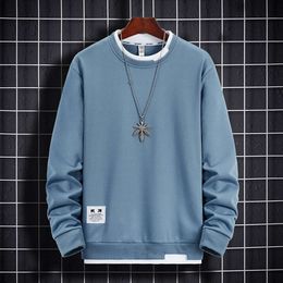 Mens sweater solid color round neck loose Sports Top autumn Pullover new casual mens wear