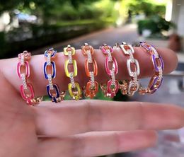 Hoop Earrings Summer Selling Colorful Fashion Women Jewelry Neon Enamel Cz Stone Open Link Chain Earring8460925