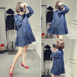 Dresses Maternity autumn wear cowboy doll dress fashion of tall waist pregnant women dress