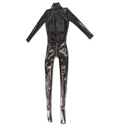 Catsuit CostumesWomen Wetlook PVC Bodysuit Turtleneck and Double Zipper Oper Croth Tights Catsuit Latex Zentai Suit Sexy Fetish Cl1544139