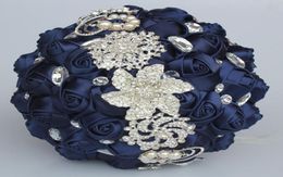 Navy Wedding Bouquets Artificial Sweet 15 Quinceanera Bouquet Crystal Silk Ribbon New Buque De Noiva 37 Colours W228L 1973178