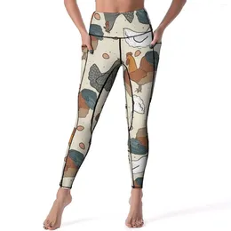 Active Pants Watercolor Chicken Yoga Women Animal Art Print Leggings Push Up Breathable Legging Stretch Printed Fitness