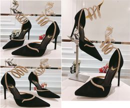 Luxury pointed rhinestone shallow mouth sandals designer bag with snake shaped wrapped naked rhinestone strap wedding party high heels