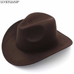 Luckylianji Retro Kids Trilby Wool Felt Fedora Country Boy Cowboy Cowgirl Hat Western Bull Jazz Sun Chapeau Caps for Children Q080228f