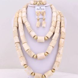Dudo Real White Coral Jewelry Set For Traditional Weddings 33 Inches 15-21mm African Nigerian Beads Necklace Jewelry Set