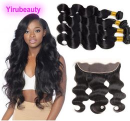 Brazilian Human Hair Body Wave Bundles With 13x4 Lace Frontal Part 5pieceslot Hair Extensions With Closure Natural Color4179122