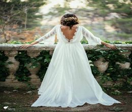 Ivory Lace 34 Long Sleeve Backless Bohemian Wedding Dresses 2020 Summer Court Train Flow Chiffon Plus Size Beach Bridal Gowns9468321