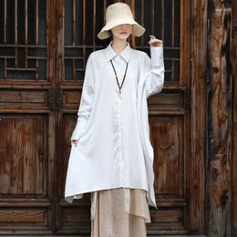 Women's Blouses SuperAen 2024 Autumn White Acetate Satin Shirt Korean Design Loose Irregular Dress