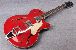 Factory Custom hollow red Electric Guitar with Chrome Hardware,Tremolo System,Cream Pickguard,Can be Customized