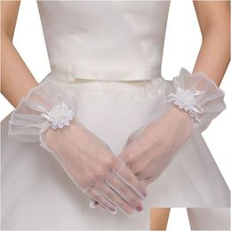 Bridal Gloves Gowns Accessories Thin Mesh Flowers With Fingers Short Fashion Glamour Lady Party Role Playing Glove Drop Delivery Wed Dhpca