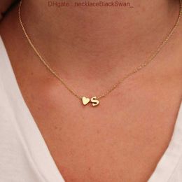 Fashion Tiny Heart Dainty Initial Necklace Gold Silver Colour Letter Name Choker Necklaces For Women Pendant Jewellery Gift CWFN