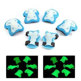 6pcs Fluorescent Protective Gear Kids Knee Pad Elbow Pad Wrist Pad Sports Safety Glow Gear Roller Skating Cycling Glow at Night 240304