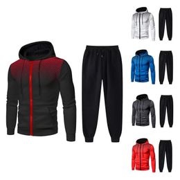 Mens Tracksuit TwoPiece Hoodie Track Pants Jacket Pullover Casual Outdoor Sports Fashion Streetwear Zipper Hooded Set 240305