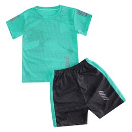 Kids Boys Quickly Dry Sport Suit Football Basketball Game Training Running Summer Sportswear Short Sleeve T-shirt Shorts Set 240306