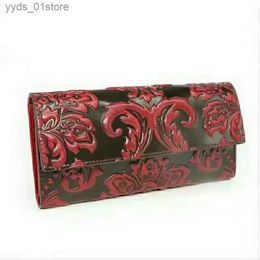 Money Clips % Real Leather Wallet Women Long Womens Leather wallets Floral Women Wallets Genuine Leather Clutch Wallet Card Holder wallet L240306