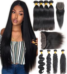 Brazilian Virgin Hair Straight 4 Bundles with Frontal Body Water Deep Wave Human Virgin Hair with Closure Kinky Curly Human Hair E1553704