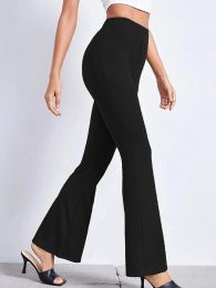 Capris Summer High Waist Flare Pants New Yoga Trousers Female Streetwear Casual Solid Colour Elastic Ladies Black Elegant Bottom