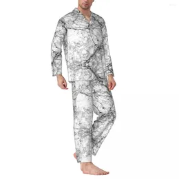 Men's Sleepwear Black And White Natural Marble Pyjama Sets Modern Faux Texture Marbles Comfortable Men Loose Sleep 2 Pieces Nightwear