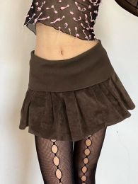 skirt Rockmore Retro Brown Velvet Pleated Mini Skirt Women Summer Coquette Aesthetic Y2K Outfits Hot Girl Short Skirt Female Korean