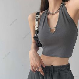 New Spice Girl Metal love hollow out hanging neck suspender design wearing sleeveless top and exposed navel short vest