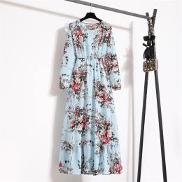 Dress Spring Summer New Fashion Round Neck 3/4 Sleeve Sleeves Printed on the Head Casual Versatile Commuting Comfortable Women Dress