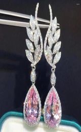 Dangle Earrings Huitan Gorgeous Bridal Wedding Inlaid Pear Pink Cubic Zirconia Lydesigned Women For Party Jewelry5436283