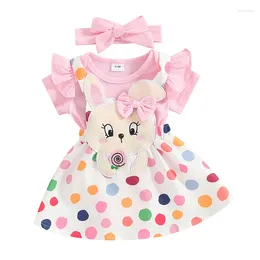 Clothing Sets Infant Baby Girls Summer Outfit Short Sleeve Rompers Dot Print Dress Headband Born Clothes Set