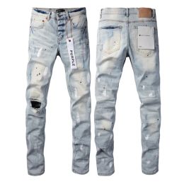 Purple Brand Jeans Mens Jeans High Street Blue Broken Hole Denim Pants C1-12 Distressed Slim Fit Washed Pant Slim Legged Trousers CYD24030602