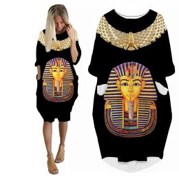 Dress SONSPEE Classical Egyptian Pyramid Sphinx 3D Printed Harajuku Dress Long Sleeve Pockets Skirt Loose Oversize Casual Streetwear