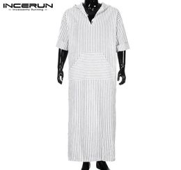 Arab Clothes Men Robe Islamic Arabe Bathrobe Kaftan Long Dress Full Length Robe White Stripe Lounge Gown S Arabia Hombre1538066