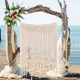 100*115cm Hand Woven Macrame Tapestry Bohemian Wall Hanging Tapestry Window Door Curtains Wedding Background Home Decoration 240304