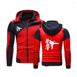 Men's Hoodies 2024 Spring Autumn Kyokushin Karate Logo Print Hooded Zipper Patchwork Sweatshirts Cardigan Slim Fit Cotton Trendy