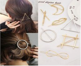 Promotion Trendy Vintage Circle Lip Moon Triangle Hair Pin Clip Hairpin Pretty Womens Girls Metal Jewelry Accessories2968762