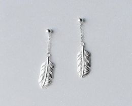 whole 925 Sterling Silver Feather Charm Dangle Earrings for Women Brand Leaf Drop Earrings Girls Gift2320183