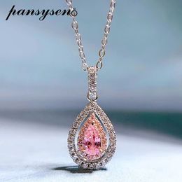 PANSYSEN Cute Solid Silver 925 Jewelry Pink Sapphire High Carbon Diamond Gemstone Pendant Necklace Women Party Fine Gift 240305