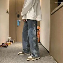 Men's Jeans Trousers Straight For Men Buttoned Male Cowboy Pants Wide Leg Baggy Y 2k Vintage Korean Style Y2k Classic Trend 2024 Soft