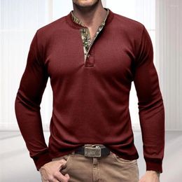 Men's Hoodies Men Tops Slim Fit Waffle Round Neck Button Placket Long Sleeve Top Soft Durable Shirt For Autumn Outdoor