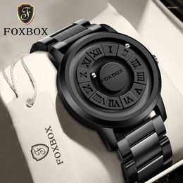 Wristwatches FOXBOX Man Watch LIGE Brand Creative Stainless Steel Band Scrolling Beads Quartz Watches For Men Magnetic Force Waterproof