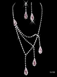 Cheap Bridal Charming Alloy Plated Pink Rhinestones Crystals Jewellery Necklace Set Wedding Bride Bridesmaid Prom Party 15015B6291311