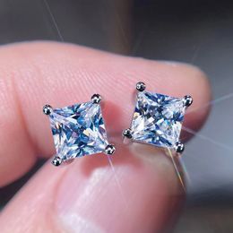 S925 Silver Square Zircon Stud Earring Topbling Ear Bone Nail Women Men No Fading Allergies