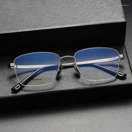 Sunglasses Frames 2024 Pure Titanium Glasses Frame Men Retro Vintage Square Prescription Eyeglasses Woman Half Myopia Optical Eyewear