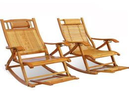 Camp Furniture Foldadble Bamboo Rocking Chair Recliner Rest Lounge Deck Reclining Rocker With FootMassager Bearing 150kg9632317