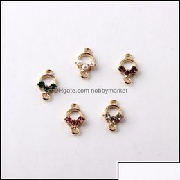 Metals Metals Loose Beads Jewellery Zircon Pearl Pendant Double Hole Connector Pendants For Making Diy Necklaces Earrings Bracelets Aess Dh3Uy