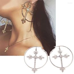 Dangle Earrings 1 Pair Big Hoop Cross Earring For Women Drop Metal Crystals Gold Colour Jewellery Round Vintage Accessories