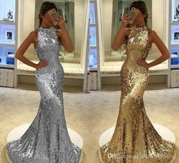 2019 Arabic Dubai Mermaid Evening Dress Silver Gold Sequins Celebrity Formal Holiday Wear Prom Party Gown Custom Made Plus Size8187558