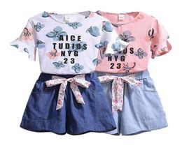 Set di vestiti per ragazze Camicia a fiori estiva Jean Pantaloni corti 2 pezzi Abbigliamento per ragazza per bambini adolescenti 8 10 12 14 anni 2108045319895