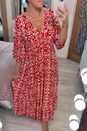 Dress Bohemian Casual Print Vneck Elasticated Waist Wrap Long Dress Summer Vintage Mosaic Print Maxi Dress Loose Frill Sleeve Chiffon